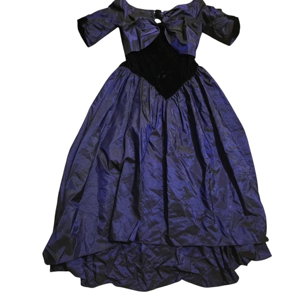 Vintage Loralie 80s Purple Dress Sz 12 Party Prom Taffeta Drop Waist Velvet - Picture 2 of 12